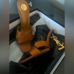 YSL brown satin mules